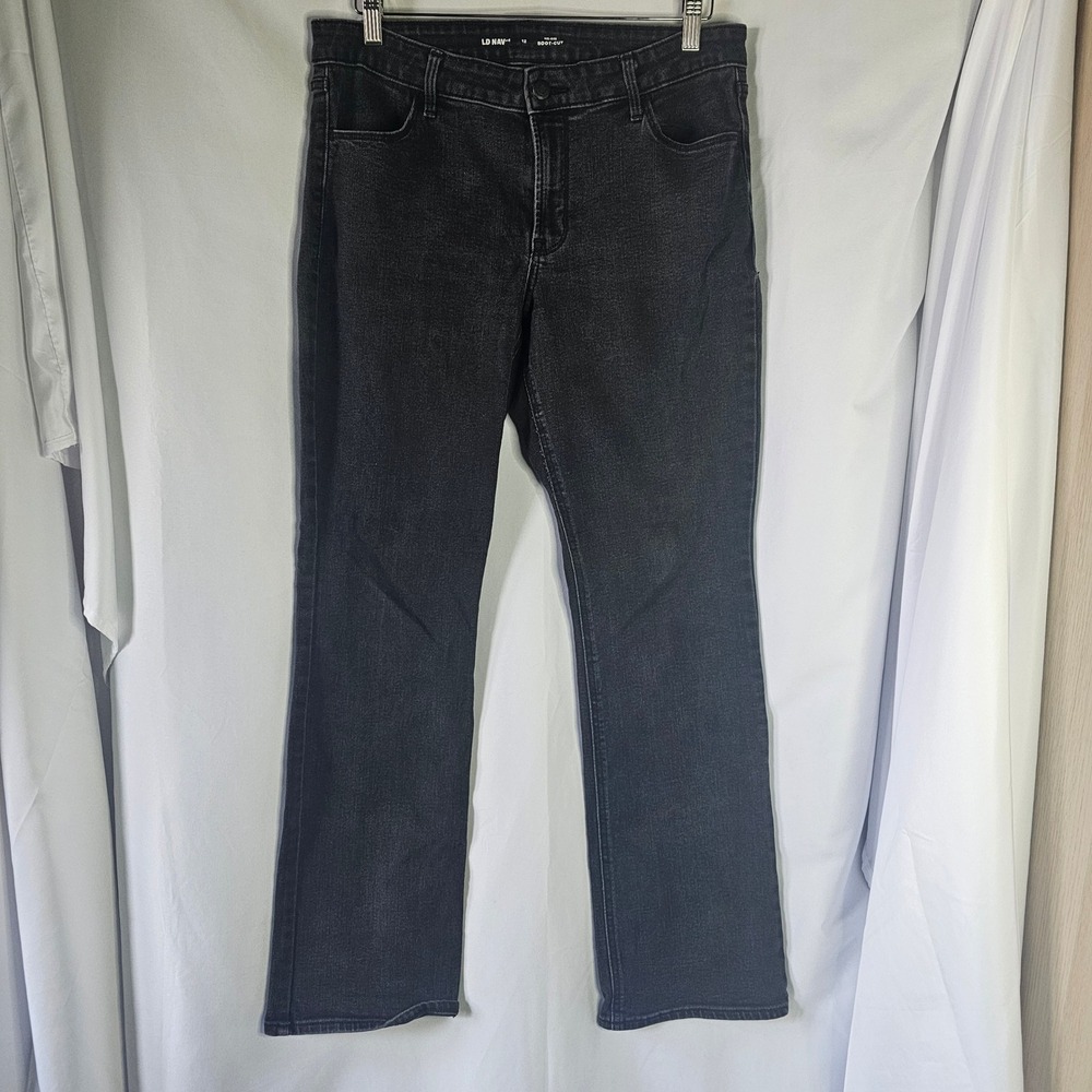 Old Navy Womens Mid-Rise Boot-Cut Jeans Size 12 Faded Black Denim Stretch Pants